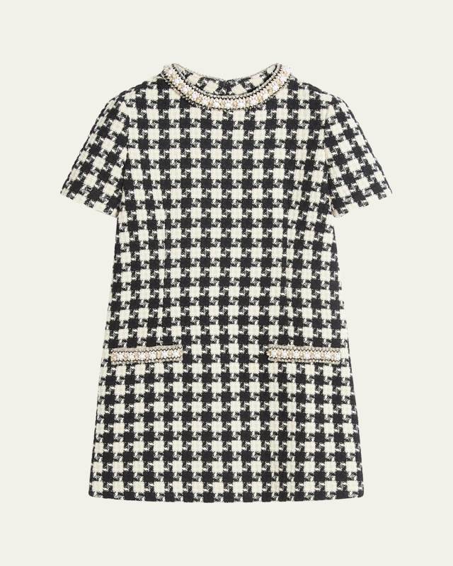 Tweed Houndstooth Crystal Mini Dress